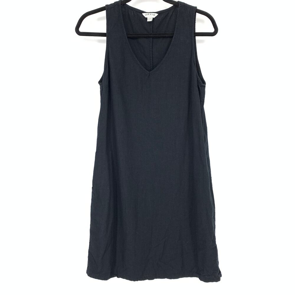 Orvis Shift Dress Womens Size Small Black Sleeveless V-Neck Casual